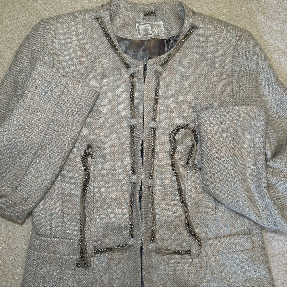Alberto Makali Women's Gray Blazer with Tie Details - Picture 3 of 5